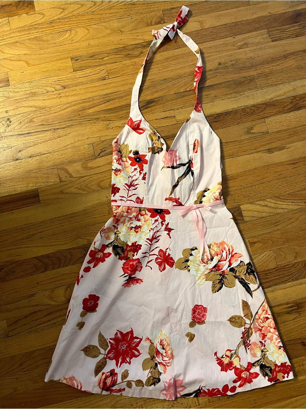 CDC Pink Halter Backless Dress with Red Floral Print size 4